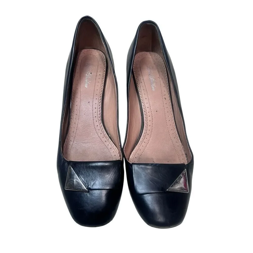 Brooks Brothers Black Leather Block Heel Classic Square Toe Pumps Shoes Sz 8.5